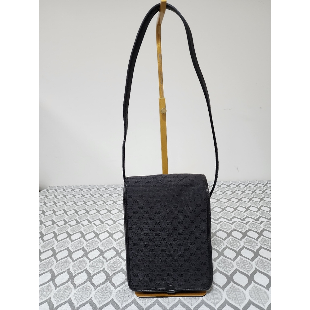 GUCCI Vintage Micro GG Canvas Bamboo Shoulder Bag Black - Picture 3 of 11